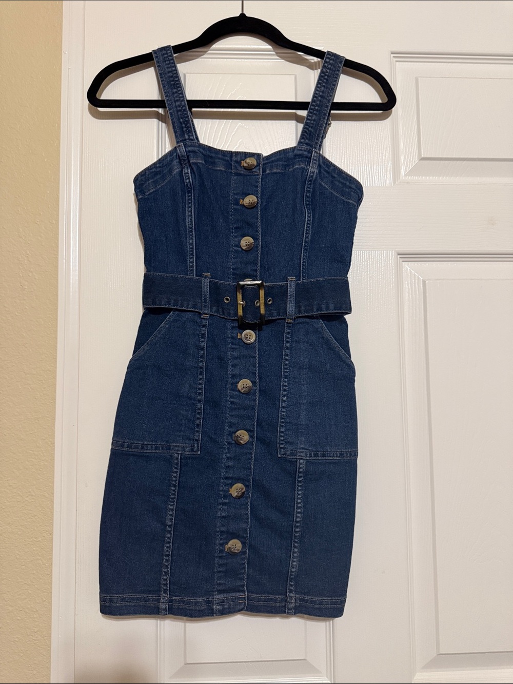 H&M Dark Denim Button-Front Mini Dress with Belt